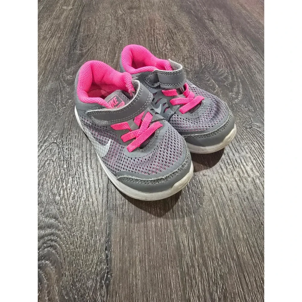 Nike Flex 2016 Run Toddler Girls Shoes Grey Pink 834285-006 Size 7C